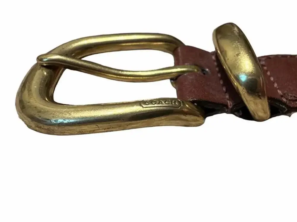 Coach #5922 Brown Braided Leather Belt Brass Buckle 34”
